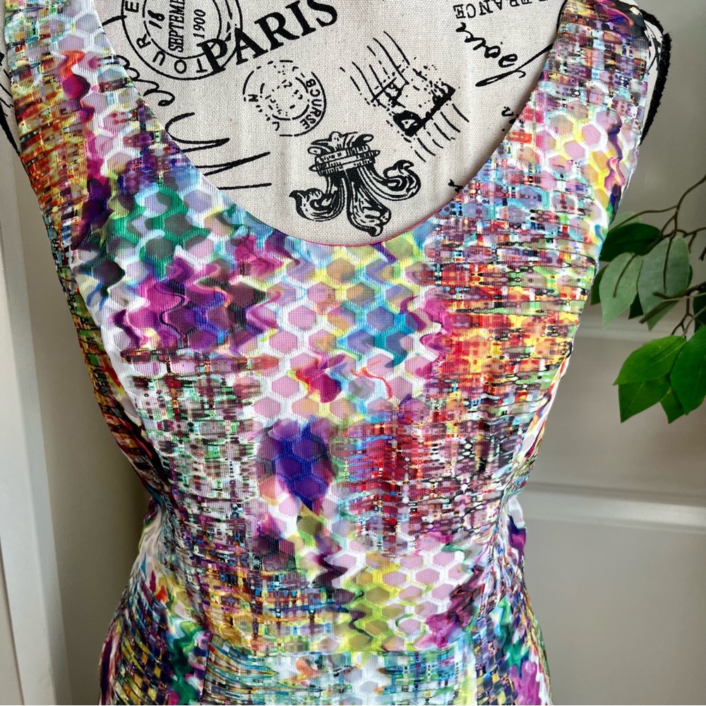 NY & Co Sleeveless Fit & Flare Art Print Dress Pink Sz 8P - Picture 4 of 16